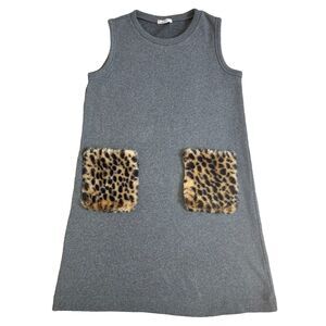 Crewcuts Gray Leopard Faux Fur Pocket Dress Girls 12 Animal Print Sleeveless